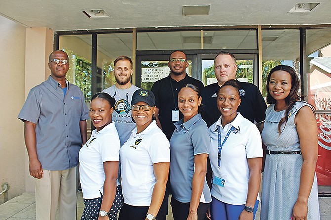 PICTURED (l-r in back row) are Sean Bastian, UB assistant athletics director, Anthony Knowles, of the BADC, Christopher Thompson, BADC doping control and education coordinator, and Christopher Saunders, UB sports information officer. In the front row (l-r) are Lael Johnson, office administrator, Petra Haven, BADC executive director, Shakeitha Henfield, UB assistant athletics trainer), Sasha Johnson, UB head athletics trainer, and Kim Rolle, UB athletics director).