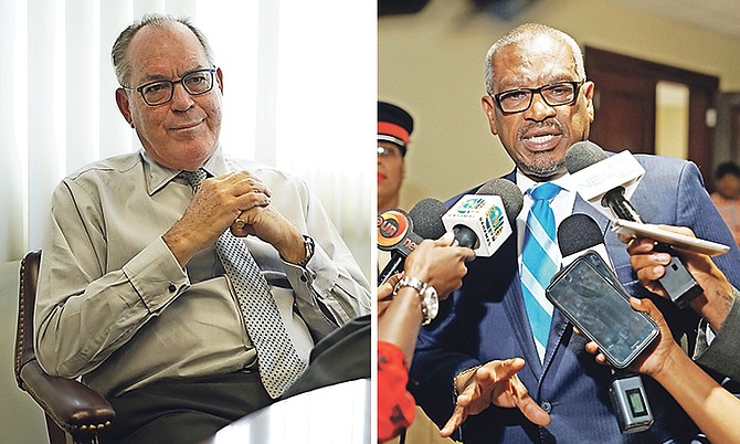 Minister of financial services, trade and industry and immigration Brent Symonette and Prime Minister Dr Hubert Minnis.