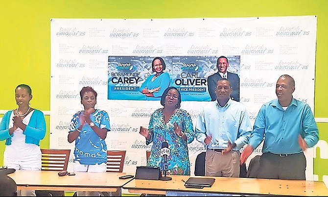 SHOWN (l-r) are Gail Clarke, vice president finance candidate, Sandra Laing, second vice president candidate, Rosamunde Carey, incumbent president, Carl Oliver, first vice president candidate and Philip Gray, vice president for marketing and public relations candidate.
