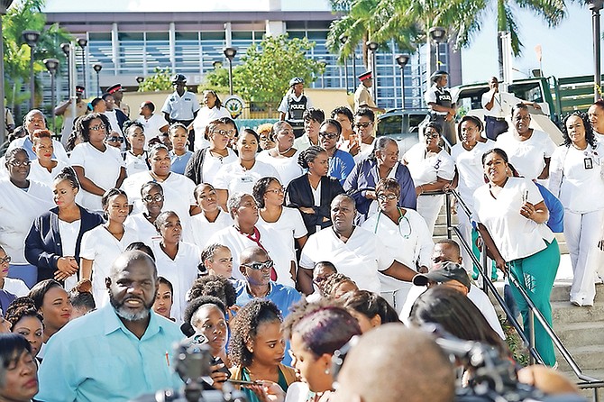 Nurses stage their protest outside PMH on Monday.
Photo: Terrel W. Carey Sr/Tribune Staff