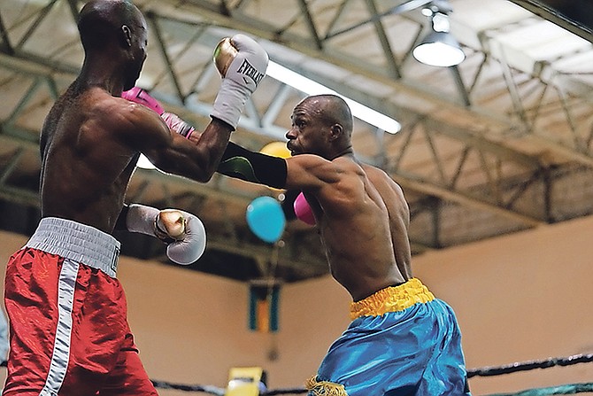 ON THE REPLAY: Meacher ‘Major Pain’ Major in action against Martin Anderson, of Jamaica, in the main event of the 'The Last Dance' at the CI Gibson Gymnasium on Saturday.
Photo: Terrel W Carey Sr/Tribune Staff