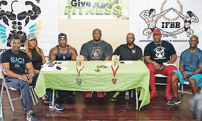 ORGANISERS of the Bahamas Bodybuilding and Fitness Federation’s second annual Faye Rolle Classic, scheduled for 7pm Saturday at the University of the Bahamas auditorium. Shown (from left to right) are Kenny Greene, BBFF first vice president, Lillian Moncur, BBFF secretary general, Leonardo Dean, BBFF project manager, Joel Stubbs, BBFF president, Wellington Sears, BBFF technical manager, Tim Rolle, BBFF security protocol officer and Raymond Tucker, national coach.