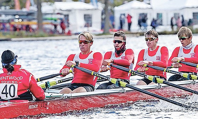 BAHAMIAN rower Ethan Stanhope (second from left) in action with his Brentwood College School teammates.