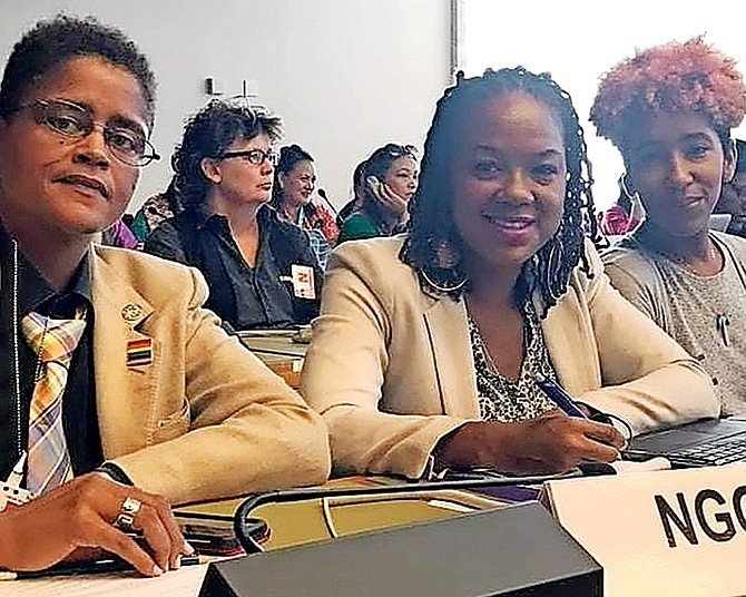 From left: Erin Greene, Noelle Nicholls and Alicia Wallace in Geneva for the CEDAW conference. 