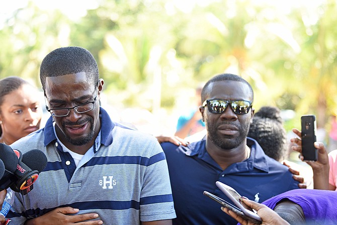 Dr Ashton Ferguson, left, and Bjorn Ferguson at Sunday’s press conference.