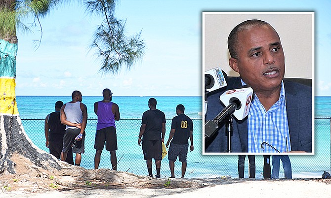 National Security Minister Marvin Dames (inset) and the scene at Nirvana Beach at the weekend.