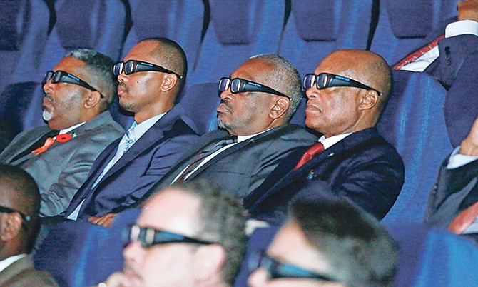 Prime Minister Dr Hubert Minnis (centre) at a screening at the Fusion Superplex. Photos: Donavan McIntosh