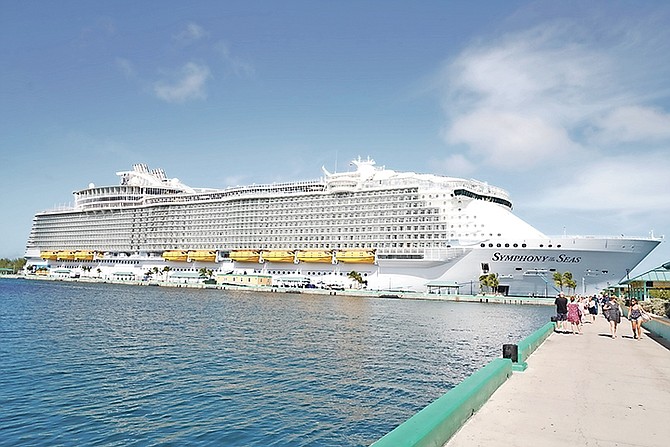 The Symphony of the Seas docked in Nassau Harbour.