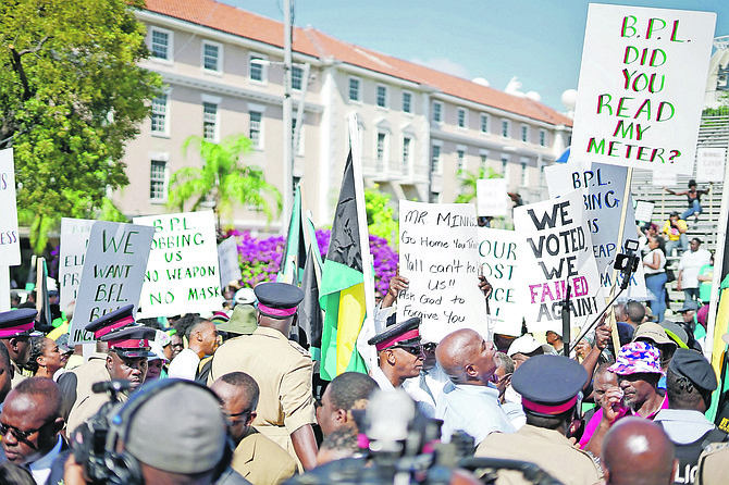 Protestors in Rawson Square on Wednesday.