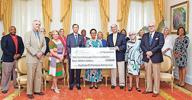 The Canadian Lyford Cay Foundation receives the donation for $4m at Government House.