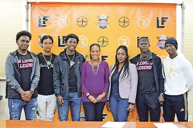 A press conference was held yesterday for the 2nd Annual Don’t Blink Home Run Derby 2019 at REV TV/Cable Bahamas’ head office. Shown (l-r) are: Larry Alcime, Pittsburgh Pirates, Dominique Collie, Arizona Diamondbacks, Lucius Fox, Tampa Bay Rays, Melissa Colebrook, REV marketing manager, Gravette Brown, Aliv chief commercial officer, Jasrado Chisholm Jr, Arizona Diamondbacks, and Keithron Moss, Texas Rangers.

Photo: Shawn Hanna/Tribune Staff