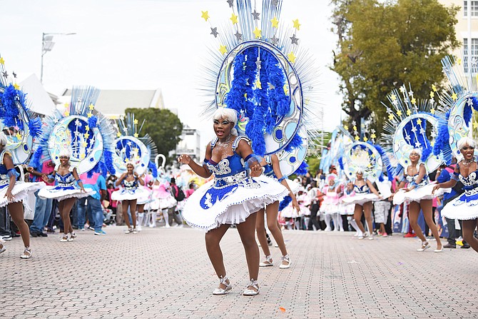 One Family dancers on Bay Street during the 2018 Boxing Day Junkanoo parade