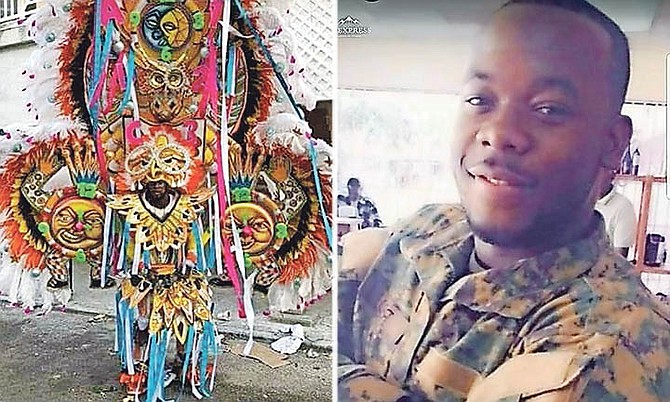 RBDF marine Raynaldo King, who was killed in a traffic accident on Sunday. He is pictured (left) when he was involved with the One Family Junkanoo group.