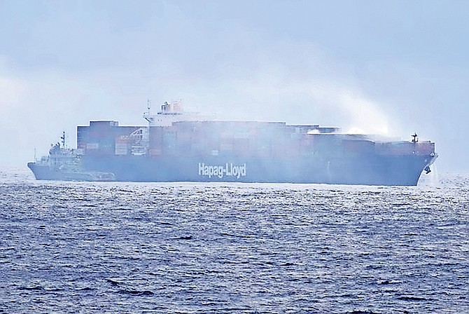 The MV Yantian Express, a 320-metre container vessel, on fire.