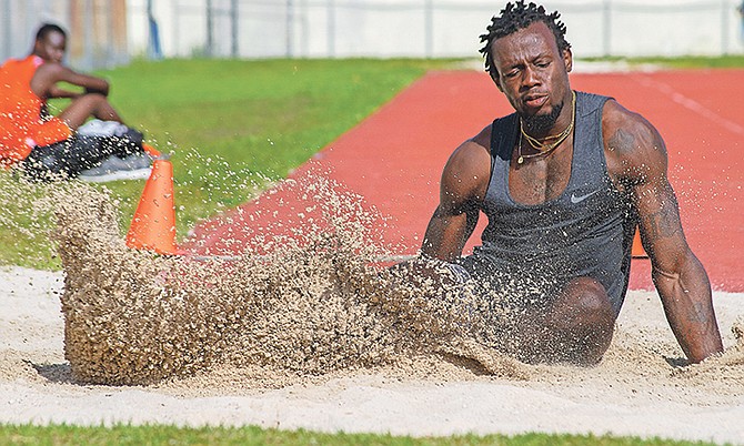 Kendrick Thompson competes in the long jump.