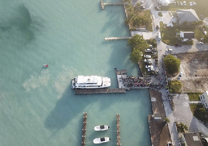 View of a Bahamas Ferries vessel docking in Abaco.