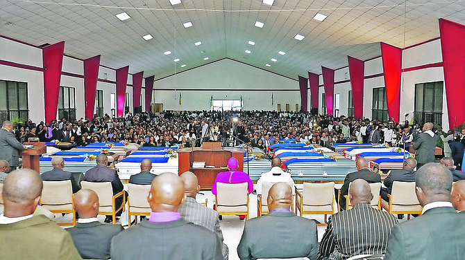 Inside the Enoch Beckford Auditorium on Carmichael Road on Sunday.