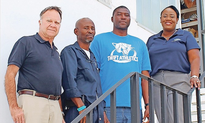 CWCO General manager Bryan Russell; CWCO Operations Manager Jeffrey Burrows; Swift Athletics head coach Andrew Tynes and CWCO Accounts Manager Welliya Cargill are pictured from left to right.