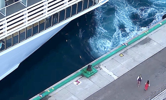 A still from the video showing the couple returning late to their ship.