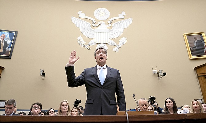 Michael Cohen, President Donald Trump's former personal lawyer, is sworn in to testify before the House Oversight and Reform Committee on Capitol Hill in Washington, last week. (AP Photo/J. Scott Applewhite)