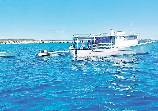 Eight men in total were arrested after they were found fishing in a protected marine preserve in the Berry Islands with scores of conch on board.