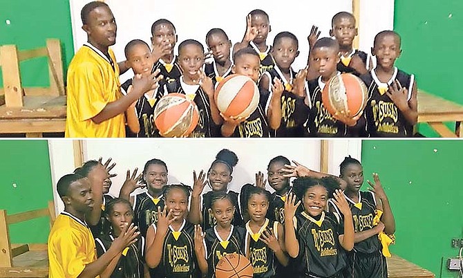 Coach Keno Demeritte with the mini-boys and primary girls.