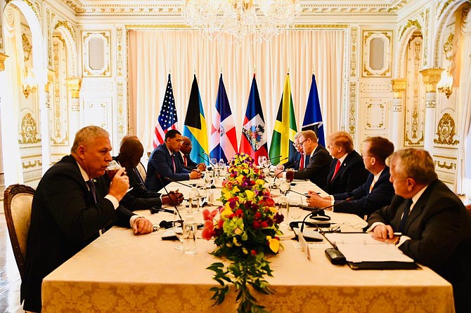 Prime Minister Dr Hubert Minnis (back left) at the multilateral meeting. Photo: Yontalay Bowe