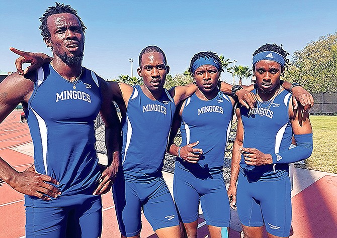 UB Mingoes men’s 4x400m relay team of Kendrick Thompson, Anthony Adderley, Brandon Hanna and Donya Roberts placed 2nd in a time of 3:14.36 at the USF Bulls Invitational. (Photo: UB ATHLETICS)