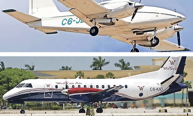 One of the planes was a Piper Aztec, C6-JEF, top, while the other aircraft was a Western Air turbo-prob aircraft, C6-KID, above, which was heading to Grand Bahama with 25 passengers.