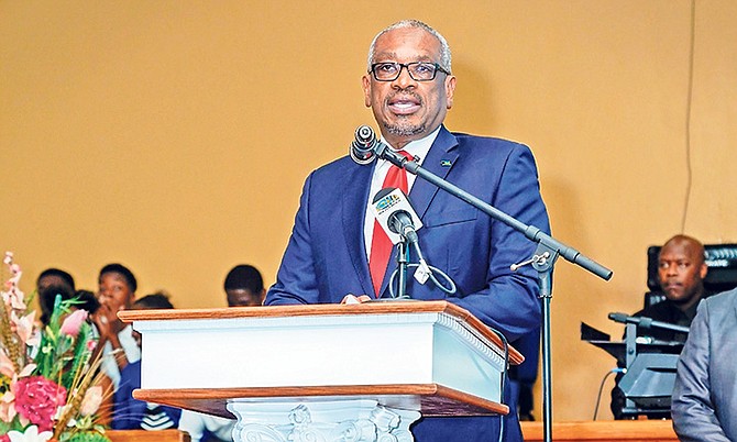 Prime Minister Dr Hubert Minnis speaks at the service.