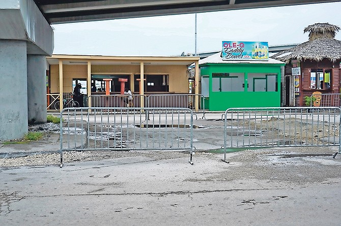 Barricades at Potters Cay Dock. Photo: Terrel W. Carey Sr/Tribune Staff