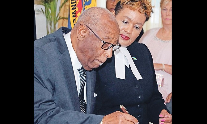 Cornelius A Smith was sworn in as deputy to the governor general at Government House in 2018 by Acting Chief Justice of the Supreme Court Vera Watkins.