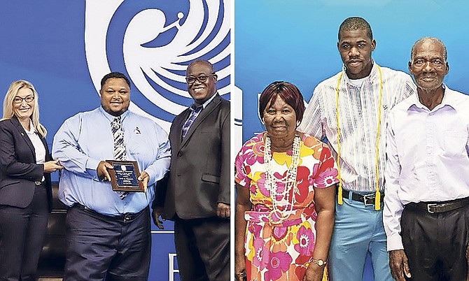 Jared Symonette (left) and Mitthayo Barry (right) receiving their awards at the University of the Bahamas.