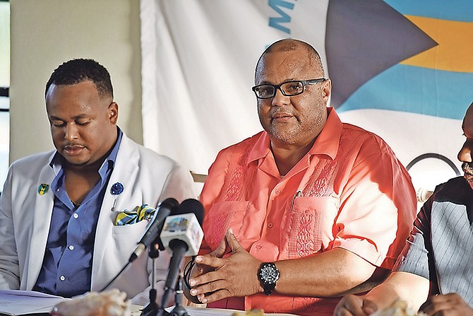 The Bahamas Olympic Committee yesterday headed a meeting with the national sporting bodies to voice their displeasure over the manner in which the Ministry of Youth, Sports and Culture is handling their financial affairs. Shown are BOC president Rommel Knowles (right) and secretary general Derron Donaldson.

Photo: Shawn Hanna/Tribune Staff