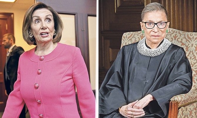 Left: 79-year-old Nancy Pelosi, Speaker of the House, and, right,  Ruth Bader Ginsberg, aged 86.