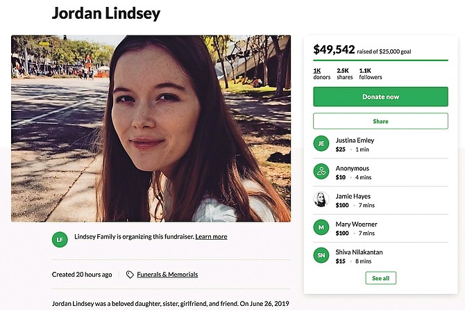 21-year-old Jordan Lindsey died after a shark attack on Wednesday.
A GoFundMe page has been set up to assist with transporting her body back to California.