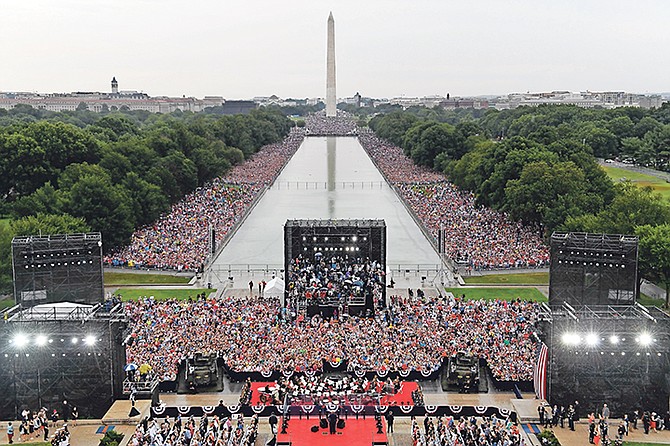 President Donald Trump speaks during an Independence Day celebration in front of the Lincoln Memorial in Washington