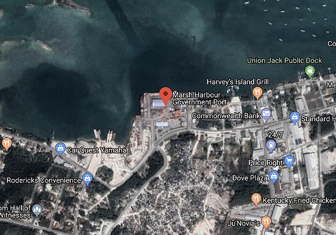 A Google Maps image of Marsh Harbour port.