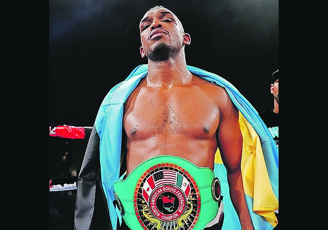 TUREANO ‘Reno’ Johnson reacts after he beat up Ireland’s Jason Quigley for the North American Boxing Federation (NABF) middleweight title in a 10-round main event of the Golden Boy DAZN Thursday Night Fights at the Fantasy Springs Casino in Indio, California. Johnson put on a boxing clinic for a ninth-round stoppage.