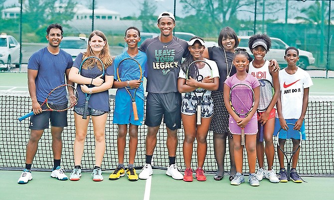 JUSTIN ROBERTS (fourth from left) hosted a one-day clinic at the National Tennis Centre for junior players in the Bahamas Lawn Tennis Association.

Photos: Terrel W Carey Sr/Tribune Staff