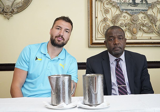 SHOWN are Chris DeMarco, head coach of our men’s national basketball team, and Mario Bowleg, president of the Bahamas Basketball Federation.
Photo: Terrel W Carey Sr/Tribune Staff