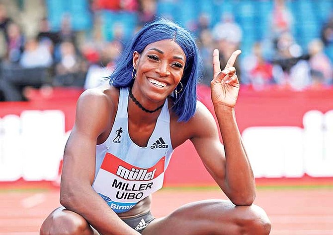 Shaunae Miller-Uibo poses after winning the women’s 200m final yesterday at the Muller Grand Prix, Diamond League Birmingham 2019 event at the Alexander Stadium, in Birmingham, England.
(David Davies/PA via AP)