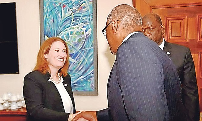 The new High Commissioner to The Bahamas from the UK, Sarah Dickson, meets Prime Minister Dr Hubert Minnis to present her letter of introduction.