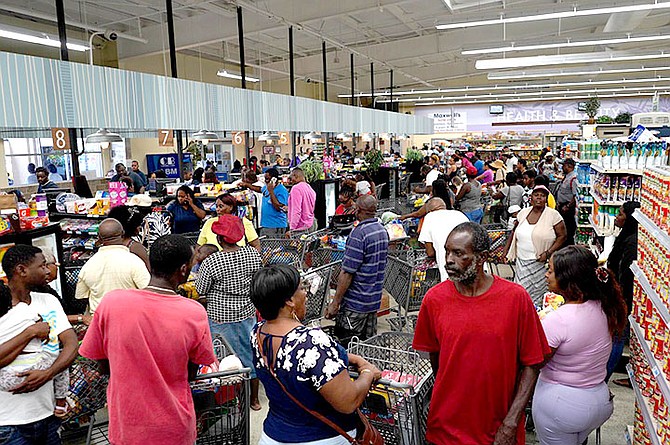 Shoppers in Marsh Harbour, Abaco, stock up on supplies ahead of Hurricane Dorian. Photo: Terrel W Carey Sr/Tribune staff