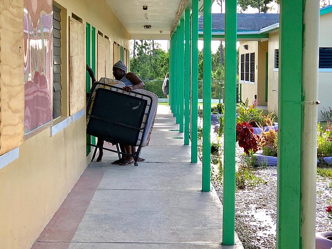 Preparing the shelter at Central Abaco Primary School. Photos: Terrel W Carey/Tribune staff
