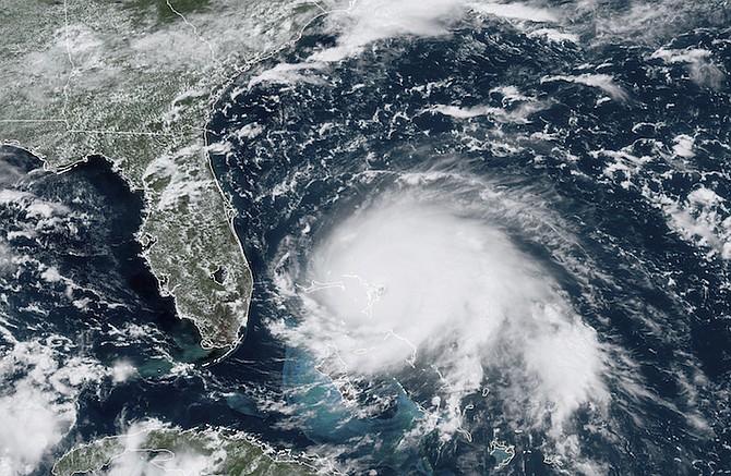 A satellite image of Hurricane Dorian.