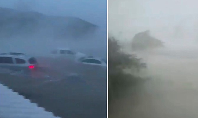 Stills from videos showing the extent of flooding on Grand Bahama.