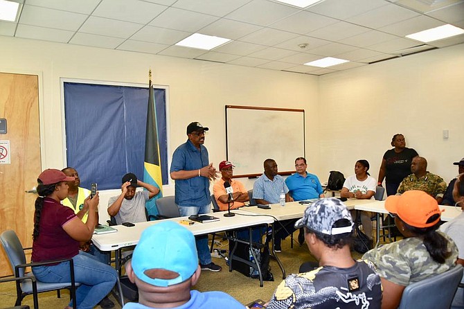 Prime Minister Dr. Hubert Minnis is pictured in Grand Bahama today, in a meeting with Grand Bahama officials.  (BIS Photos/Yontalay Bowe)