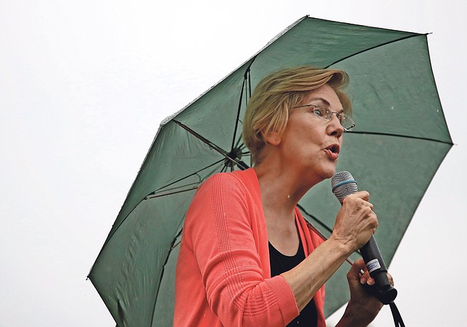 Democratic presidential candidate Sen Elizabeth Warren, D-Mass, at a campaign event on Monday. She set the tone among Democratic candidates for the conversation on climate change in a “Climate Town Hall” event on CNN.  Photo: Elise Amendola/AP