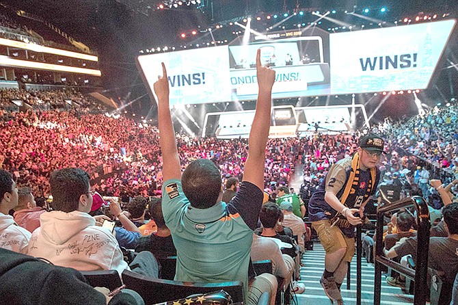 The Overwatch League Grand Finals competition at Barclays Center in New York in 2018. (AP Photo/Mary Altaffer, File)